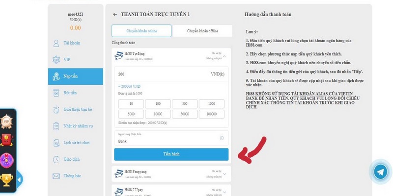 Chuyển khoản ngân hàng để nạp tiền Hi88 vừa nhanh vừa dễ